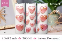 3D Crystal Hearts Tumbler Wrap, Valentine's Day Tumbler Product Image 1