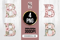 Floral Letter B Watercolor Monogram Clipart Sublimation PNG Product Image 1