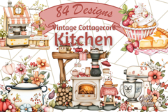 Whimsical Cottagecore Kitchen Clipart, Retro Coral PNG Decor Product Image 1