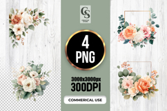 Peach Floral Frame Clipart Sublimation PNG Product Image 1