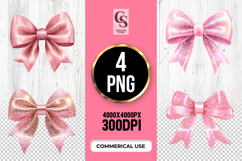 Pink Glitter Ribbon Bow Clipart Sublimation PNG Product Image 1