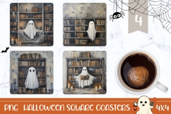 Gothic Halloween Square Coasters, Halloween Ghost Coasters Product Image 1