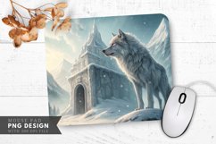 Majestic Wolf at the Ancient Ice Temple Mouse Pad PNG Design Product Image 1