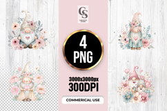 Cute Love Gnome Watercolor Flowers Clipart Sublimation PNG Product Image 1