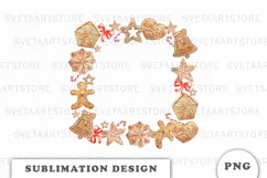 Watercolor Christmas Gingerbread Wreath png Product Image 1
