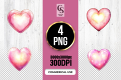 Watercolor Glowing Heart Clipart Sublimation PNG Product Image 1