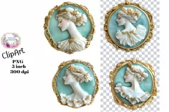 Cameo, Brooch, Victorian, Ephemera, PNG, Flower, Clipart Product Image 1