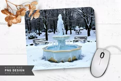 Snowy Park with Frozen Fountain Mouse Pad PNG Product Image 1