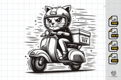 Cool Cat Rider on Classic Motorcycle Product Image 1