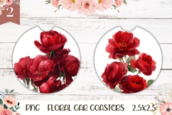 Red Flowers Car Coasters, Roses Coaster Print Product Image 1