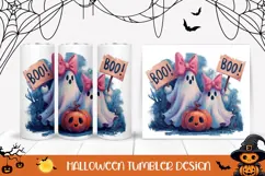 Watercolor Halloween Ghost Tumbler, Boo Halloween PNG Product Image 1