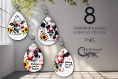 Cows &amp; flowers | 8 Teardrop earring sublimation designs Product Image 1