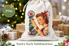 Retro Woman Santa Sack, Retro Christmas Gift Bag Design Product Image 1