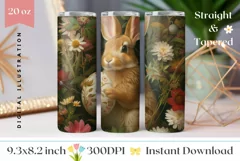 Floral Easter Tumbler Template, Cute Bunny Tumbler Wrap PNG Product Image 1