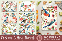 Watercolor Floral Birds Cutting Boards sublimation Designs Product Image 1