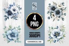 Blue Anemone Watercolor Floral Clipart PNG Product Image 1