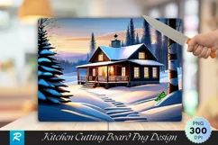 Cozy Winter Cabin Farmhouse Cutting Board PNG Design Product Image 1