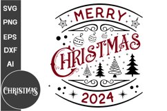 Merry Christmas 2024 Round Sign SVG Design | Christmas SVG Product Image 1