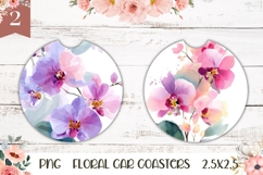 Orchid Flower Car Coaster, Watercolor Orchid Coaster PNG Product Image 1