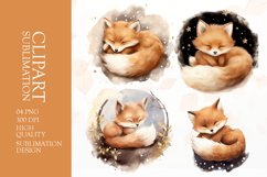 Watercolor sleeping fox clipart sublimation png Product Image 1