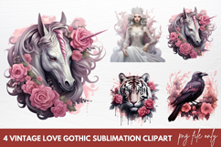 Vintage Love Gothic Sublimation Clipart, Pink Halloween Product Image 1