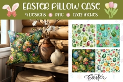 Easter Pillow Case Template, Watercolor Easter Eggs Pillow Product Image 1
