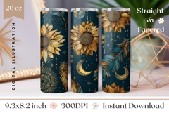 Sunflowers Tumbler Design, Boho Tumbler, Moon PNG Product Image 1