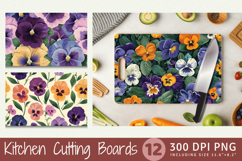 Cute Pansy Floral Garden Cutting Boards sublimation Design Product Image 1