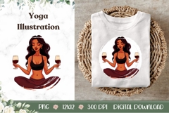 Cartoon Yoga Illustration, Wine Yoga Sublimation Design Product Image 1