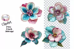 Sequin Flowers, Ephemera, PNG, watercolor, Clipart Product Image 1