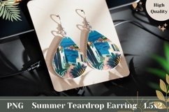 Summer Teardrop Earrings Template, Vacation Sublimation PNG Product Image 1