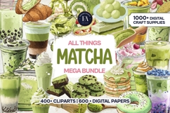 Matcha Digital Papers &amp; Cliparts Mega Bundle | Green Tea Product Image 1