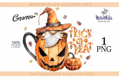 Watercolor Halloween gnome in tea mug, Gnome PNG Product Image 1