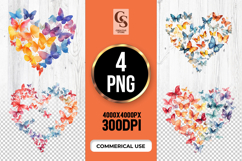 Watercolor Butterfly Heart Shape Clipart Sublimation PNG Product Image 1