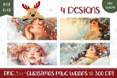 Watercolor Christmas Mug Design, Winter Woman Mug Wrap Product Image 1