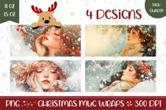 Watercolor Christmas Mug Design, Winter Woman Mug Wrap Product Image 1