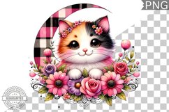 Cat With Flowers Sublimation - Clipart PNG Design Product Image 1