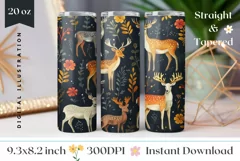 Forest Animals Tumbler Wrap, Deer Tumbler Design, Deer PNG Product Image 1