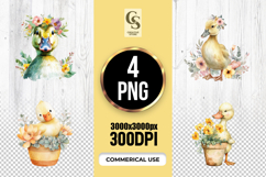 Floral Duckling Watercolor Clipart Sublimation PNG Product Image 1