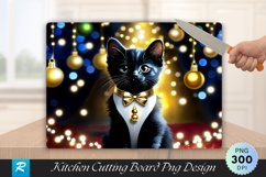 Festive Tuxedo Kitten Cutting Board Sublimation Product Image 1