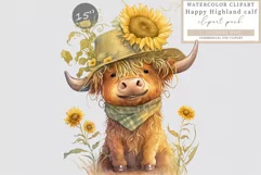 Highland calf clipart, Sunflowers clipart, Summer clipart Product Image 1