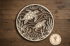 Sea Turtle Ocean Round Sign SVG | Layered Sea Turtle Mandala Product Image 1