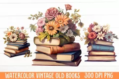 Watercolor Vintage Old Books clipart, Watercolor Clipart Product Image 1