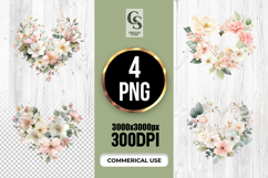 Watercolor Floral Heart Wreath PNG Product Image 1