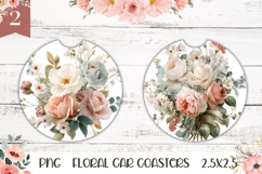 Floral Car Coaster, Watercolor Flowers Sublimation Coasters Product Image 1