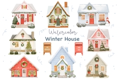 Watercolor Winter Christmas Home Clipart Product Image 1