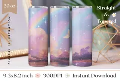 Moon Tumbler Design, Glitter Rainbow Tumbler, Rainbow PNG Product Image 1