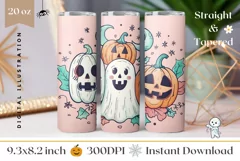 Spooky Halloween Tumbler, Halloween Doodles Sublimation Product Image 1
