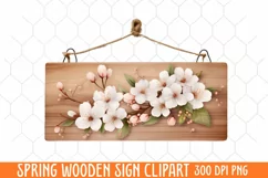 Spring Wooden Sign Clipart, Wooden Sign Watercolor Product Image 1