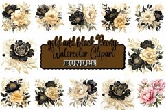 Watercolor Black and Gold Peony Clipart Product Image 1